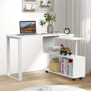 Advwin 100cm Corner Computer Office Desk with Rotating Open Storage Shelf Study Table Workststion White