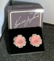 KJL Kenneth Jay Lane Avon Pink Perfect Pansy Clip on Earrings Rhinestone Vtg