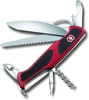 Victorinox Ranger Grip 79 Swiss Army Pocket Knife, Large, Multi Tool, 12 Functions, Locking Blade, One Hand, Red/Black