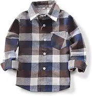 [Fuermos] Baby Boys Gentleman Outfit Suits Plaid Flannel Shirts+Bow Tie+Denim Suspenders Pants Clothes Set - Blue - 1-2T