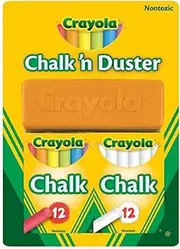 CRAYOLA Chalk n Duster, White, Perfect for the Classroom, Teacher Supplies, Felt Tip Duster for Easy Erasing, Multicolor, 25 Piece Set (51 6009)