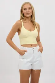 Yellow V Neck Cami Crop Top Seamless - Size 12M, Women's Singlet