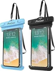 ProCase 2 Pack Waterproof Phone Pouch, Underwater Phone Case Up to 7", Dry Bag for iPhone 16 15 14 13 Pro Plus Max, Galaxy S24 S23 S22 Ultra Pixel, Beach Essentials -Black/Blue