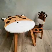 Kids Table Chair Set Giraffe Design Solid Wood Children Toddler Study Dining Des
