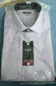 BRN 17 Van Heusen Men's Regular Fit Dress Shirt Plaid Flex Collar 17 32/33 XL