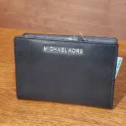 MICHAEL KORS Two-Fold Wallet Black Plain Womens 35F8STVD8L New MSRP $168