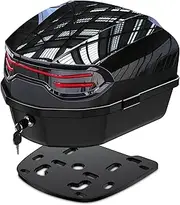[LESANM] 35L Motorcycle Top Case, Motorcycle Daily Tail Box Trunk Lockable Storage Carrier Plastic Waterproof Moto Top Box with Contoured Plastic Backrest Universal Mounting for Helmet Luggage - Black