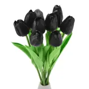 20pcs Tulips Artificial Flowers, Fake Tulip Stems Real Touch (Black)