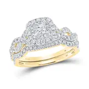 14k Yellow Gold Princess Diamond Twist Bridal Wedding Ring Set 1 Cttw (Certified)