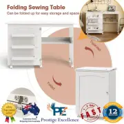 Folding Sewing Craft Table 2in1 Multifunctional Home Office Desk Storage Cabinet