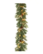 National Tree Company 9ft Copenhagen Spruce Garland with Flocked Cones & 50 Clear Lights