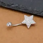 Sterling Silver Star CZ Crystal Belly Button Navel Ring Piercing