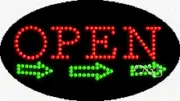 NEW "OPEN" W/ARROW 27x15 OVAL SOLID/ANIMATED LED SIGN w/CUSTOM OPTIONS 24463