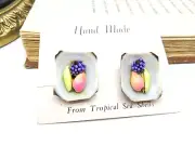 Vintage Genuine Shell Fruit Bowl Screw Back Earrings LL11