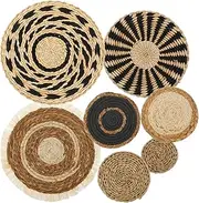DJAPWPX 7 Pcs Round Bohemian Woven Wall Basket Decor Handmade Woven Wall Decor for Home Hanging Bohemian Wall Decor for Party