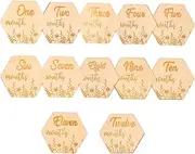 ibasenice Infant Monthly Commemorative Blocks 12pcs Wooden Milestone Cards for Baby Growth Records