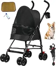 Pet Stroller, Dog Cat Stroller, Pet Folding Stroller with Cup Holder&4 Wheels,Removable Travel Carrier for Small/Medium Animal, Waterproof Pad, Sun Shade, Suitable for Small Animals Under 22 Pounds, Ideal for Small - Sized Animal Transport