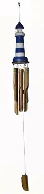 HAND CARVED BAMBOO WOOD LIGHT HOUSE WIND CHIME TIKI GARDEN HOME POOL PATIO