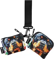 [XYMZR] Mini Zip Around Wristlet keychain Wallet Dog Head Colorful Dot for Women Personalized Pattern Detachable Dual Pouch Wristlet Portable Wallet Phone Coin Purse, Multi-colored, One Size