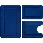 Navy Memory Foam Bath Mat, Bathroom Rugs Sets 3 Piece, Non Slip Extra Soft Ab...