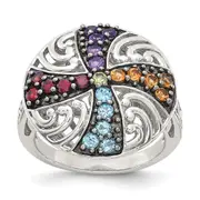 Sterling Silver w/ Black Rhodium Multi Gemstone Ring
