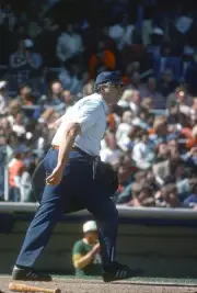 American League Umpire Ron Luciano umpires behind the plate at a M- Old Photo