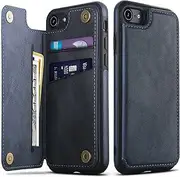 DOGODON Design for iPhone SE 3/2 (2022/2020), iPhone 8 & 7 Wallet Case with Card Holder Luxury Leather Kickstand Card Slots Double Magnetic Clasp Shockproof Cover (Blue)