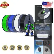 Quality 4KG PLA+ Filament Set - Black, White, Blue, Green for Smooth 3D Printing