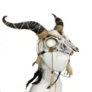 Ram Skull Goat Horns Halloween Animal Masquerade Accessory Headpiece [White]