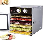Fruit Dryer Dehydration Food Dehydrator with 6 Shelves, Fruit Dryer Machine of Mushrooms, Vegetables and Biltong Maker with Timer and Temperature Control Easy to Clean, Stainless Steel