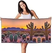 HTTUP Cactus Desert Sunsets Print Quick Dry Beach Towel Lightweight Oversized for Adults for Travel and Pool Towels