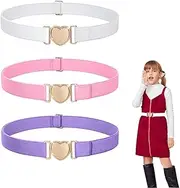 [HXSYKJDM] 3Pack Kids Belts, Girls Elastic Belts, Adjustable Stretch Belts with Heart Buckle for Jeans Pants Dresses, Pink, Purple, White, 40-70 cm