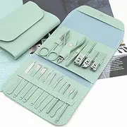 KLVN Manicure Set Nail Clippers Tools Household 12/16Pcs Green Stainless Steel Ear Spoon Nail Cutters Scissors Kit for Manicure Tools(16pcs Green)
