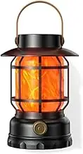 Clearhill Rechargeable Camping Lantern, Flame Decorative Table Lamp, 2Modes LED Light with Hook,Dimmable Vintage Style,Portable Waterproof Camping Light for Indoor/Outdoor Use (Black)