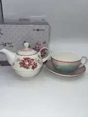 Jusalpha Fine Bone China Teapot for One, Rose Teapot and Saucer Set Tea Cup New