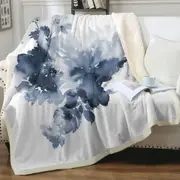 Dark Blue Watercolor Flowers Throw Blanket