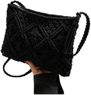[Generic] Women Straw Handwoven Bag Fashion Woven Shoulder Bags Zipper Closure Travel Purse Beach Handbags With Tassels