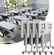 Conference Table,4 Pack Folding Conference Room Table with Silent Locking Wheels with Gray Side Panel(47.2 in,4 Pack)