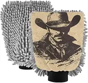 Handsome Black Western Cowboy Silhouette Car Wash Microfiber Mitt Non Scratch Hand Mitt Car Wash Glove Car Wash Sponges