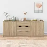 3 Piece Sideboards Sonoma Oak Engineered Wood,Dining Furniture