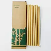 [YANTALHKBHDAU] Reusable Natural Environmentally Friendly Bamboo Straws and Cleaning Brushes, Bar Food Accessories 12 Pieces Kitchen Drinkware Supplies (Color : Yellow Bamboo Straw)