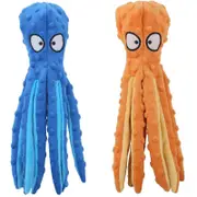 Catzon 2 Pack Dog Squeaky Octopus Toys No Stuffing Crinkle Plush Dog Chew Toys for Puppy Teething-BlueOrange