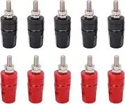 Respicefinem 5 Pairs Gold Plated Closed Screw Type Banana Speaker Plugs Ideal for Speaker Wire Home Theater Wall Plates and Electronic Instruments with Color Coded Rings Good