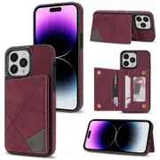 PU Kickstand Card Slots Case Wallet Side Card Flip Phone Case For iPhone-Wine