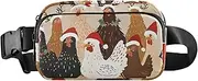 [XYMZR] Chickens Santa Hats Christmas Fanny Pack Hip Bag Belt Bag for Women Man Fashion Waist Pack Water-repellent Crossbody Bag for Halloween Costumes Running Hiking Jogging Travel Sport, Multi-colored