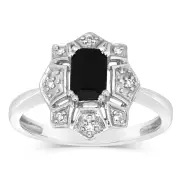 Sterling Silver 0.75 Carat Natural Sapphire & Diamonds Ring, Q