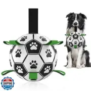 QDAN Dog Toys Soccer Ball with Straps, Interactive Dog Toys for Tug of War, P