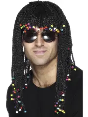 Braids and Beads Mens Black Costume Wig