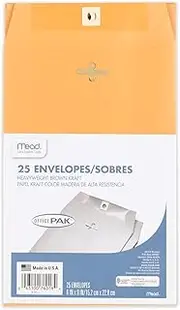 Mead Mailing Envelopes, Clasp Closure, 6" x 9", All-Purpose 24-lb Paper, Brown Kraft Material, 25 per Box (76018)