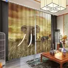Grassland Elephant 3D Blockout Photo Print Curtain Fabric Curtains Window